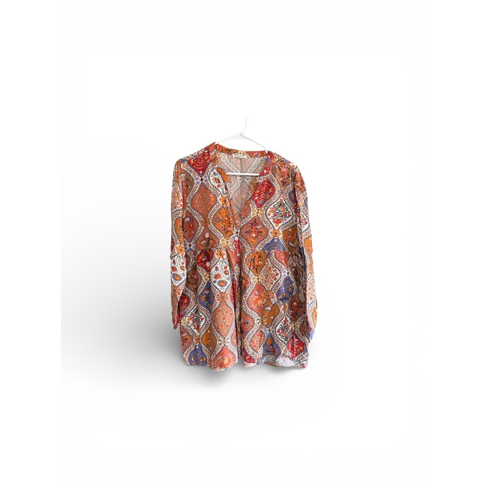 Christian Siriano New York Womens XL Orange Paisley Floral Tunic Blouse Top